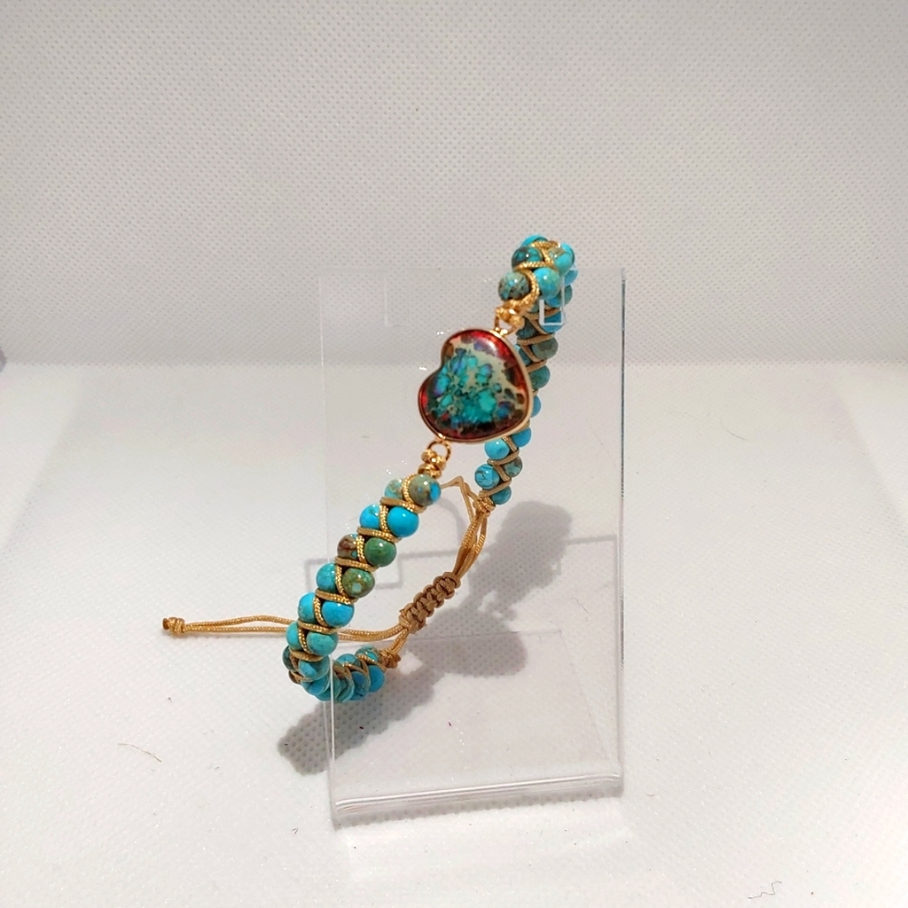 NEW Turquoise and Gold color Heart Bracelet